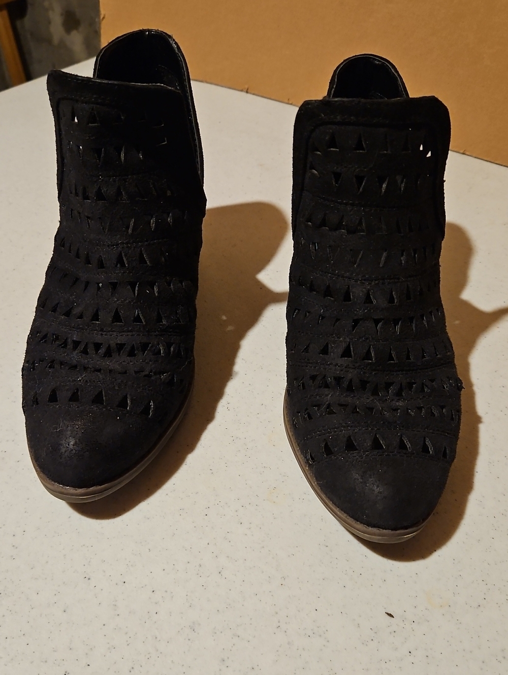 Fergalicious Black Laser-Cut Suede Ankle Booties